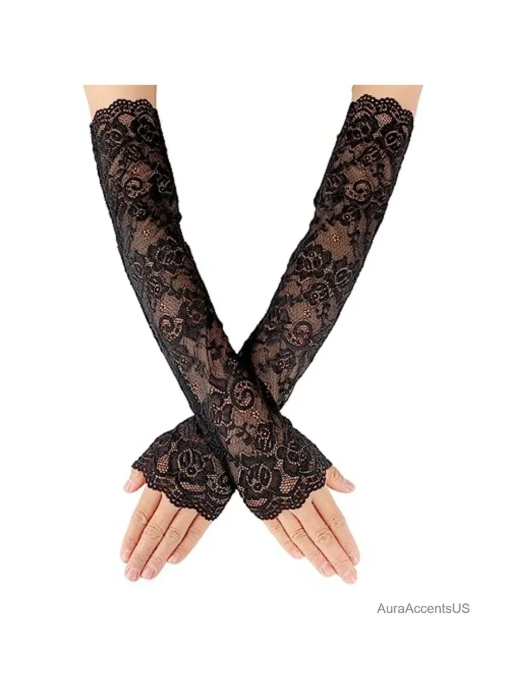 Floral Lace Fingerless Gloves Elbow Length Arm Sleeves Tea Party